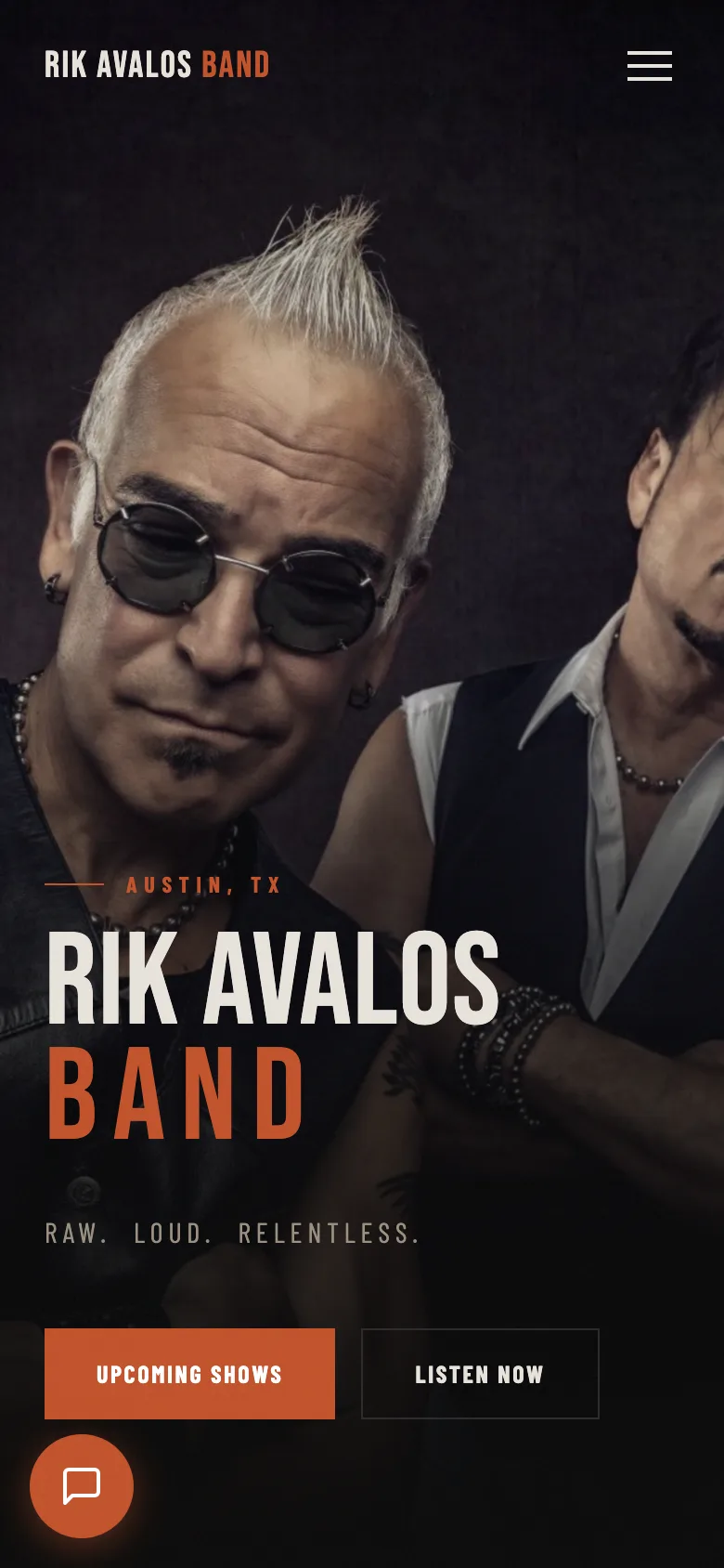 The Rik Avalos Band home page on a phone